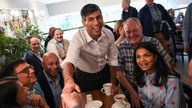 Prime Minister Rishi Sunak, his wife Akshata Murty (right) and Conservative MP Bob Blackman (second right), in Stanmore in north west London, while on the General Election campaign trail. Picture date: Sunday May 26, 2024.
