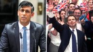 Rishi Sunak delivers a speech calling for the  general election and Tony Blair waves as he arrives at No.10 Downing Street after his landslide election win
Pic: Reuters