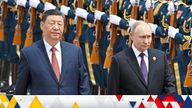 Vladimir Putin and Xi Jinping at a welcoming ceremony in Beijing. Pic: Sputnik via Reuters