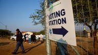 Pic: Reuters
A voting station direction sign is displayed during the South African elections in Nkandla, South Africa, May 29, 2024. REUTERS/Rogan Ward