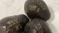 Laser-etchings on extra large avocados as part of a trial by Tesco. Pic: PA