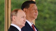Chinese President Xi Jinping (R) and Russian President Vladimir Putin in Beijing, China. Pic: Sergei Bobylev, Sputnik, Kremlin Pool Photo via AP