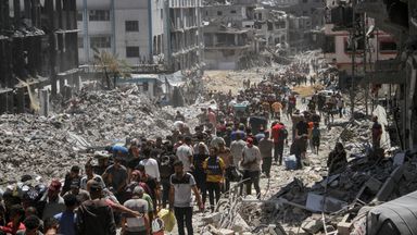 Palestinians inspect the damages after Israeli forces withdrew from a part of Jabalia refugee camp, in the northern Gaza Strip Pic: Reuters