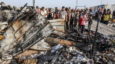 The aftermath of the Israeli strike on te tent camp in Tel al Sultan, Rafah Pic: AP