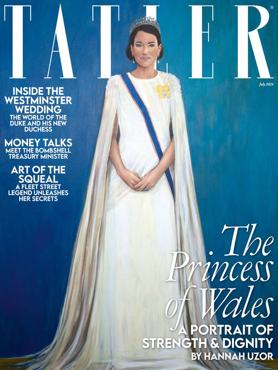 EDITORIAL USE ONLY, IMAGE CANNOT BE CROPPED OR ALTERED, NO SALES OR ARCHIVE, ONE USE ONLY, MANDATORY CREDIT: HANNAH UZOR/TATLER Undated handout photo issued by Tatler of a new portrait by Hannah Uzor honouring the courage and dignity of the Princess of Wales which features on the July cover of Tatler magazine. The painting by the British-Zambian artist took inspiration from Kate&#39;s cancer diagnosis video message to the nation. The image also captures the princess at the first state banquet of the