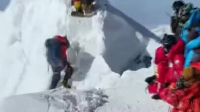 Climbers queue on Everest