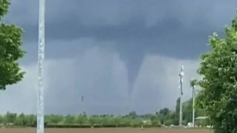 Tornado spotted during stormy weather in Italy