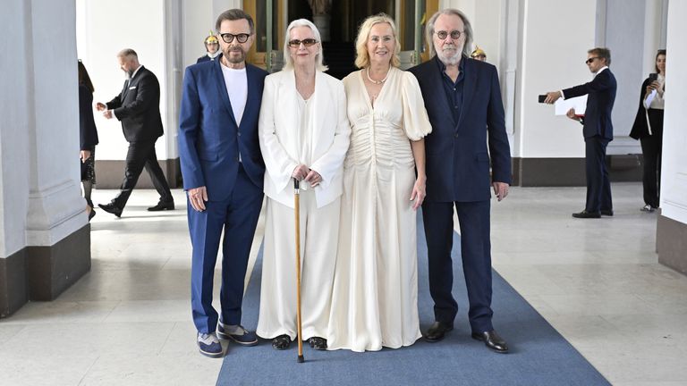 Abba's Bjorn Ulvaeus, Anni-Frid Lyngstad, Agnetha Faltskog and Benny Andersson receive the Royal Vasa Order from Sweden's King Carl Gustaf and Queen Silvia on Friday May 31. Pic: AP 
