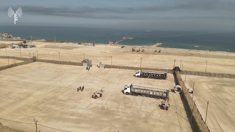 GAZA AID PIER TRUCKS IDF