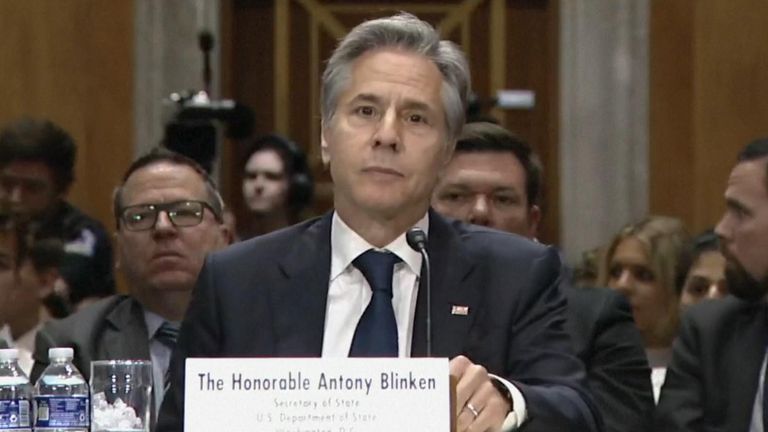 Blinken interrupted by protesters during hearing at Senate