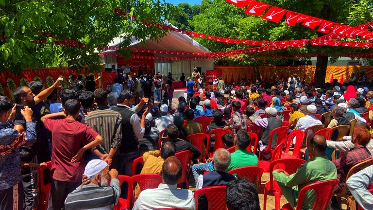 Omar Abdullah appears at an election event in Baramulla 