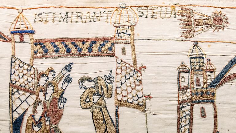 Halley&#39;s Comet features in the Bayeux tapestry, which chronicles the Battle of Hastings in 1066, according to NASA. Pic: Myrabella