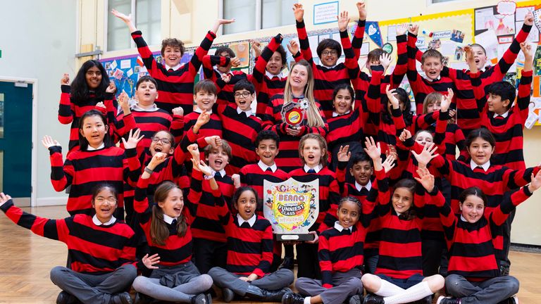 Pupils from Northside Primary School in North Finchley after the school won the &#39;Britain&#39;s Funniest Class&#39; competition. Pic: David Parry/PA Media Assignments