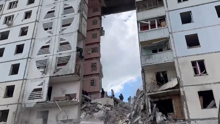 Building destroyed by Ukrainian shelling in Russia