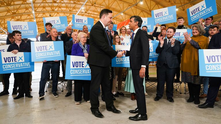 Lord Ben Houchen and Prime Minister Rishi Sunak celebrate on Teesside following his re-election as Tees Valley Mayor.  Photo date: Friday May 3, 2024.

