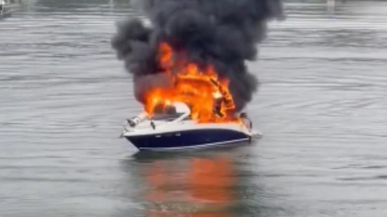According to reports, no one was aboard when the boat caught fire.