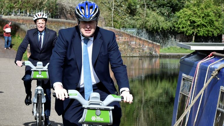 Boris Johnson and Andy Street during a Conservative party local election visit  in 2021