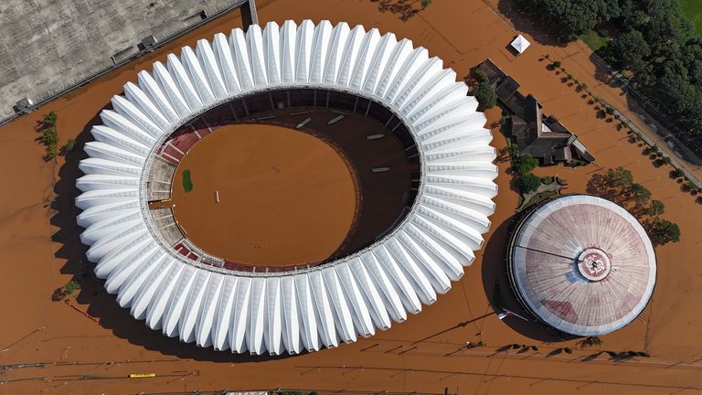Beira Rio stadium is flooded after heavy rain in Porto Alegre, Rio Grande do Sul state, Brazil..
Pic AP