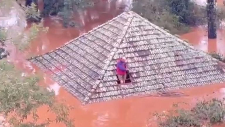 Several People Rescued From Roof of Home Amid Catastrophic Flooding in Brazil