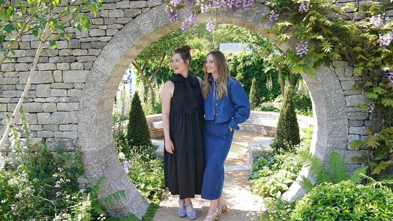 Bridgerton cast members Ruth Gemmell (left) and Hannah Dodd (right) in the Bridgerton Garden, during the RHS Chelsea Flower Show at the Royal Hospital Chelsea in London. Picture date: Monday May 20, 2024. PA Photo. See PA story SHOWBIZ Chelsea. Photo credit should read: Jonathan Brady/PA Wire