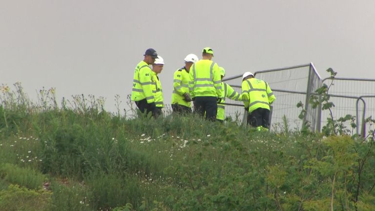 South West Water workers at the reservoir site of Alston and Hillhead in Brixham, Devon, looking for cryptosporidium.