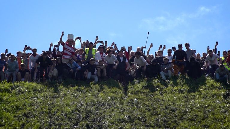 The cheese-rolling crowd in Tewkesbury 