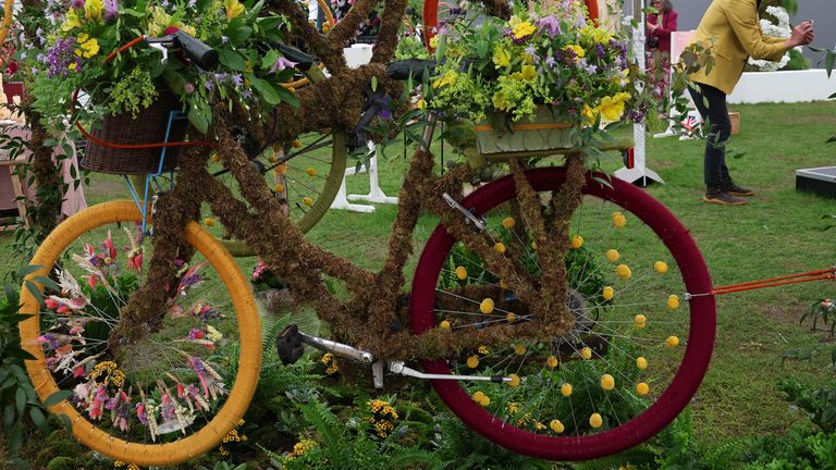 Floral decorated bicycles are displayed at Chelsea Flower Show.
Pic Reuters