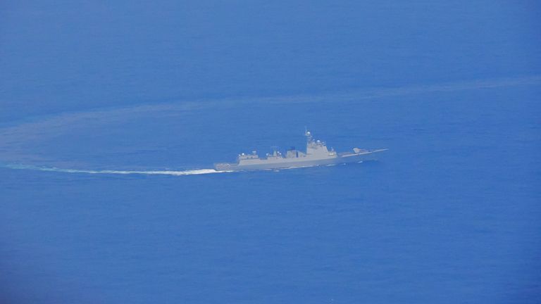 Pic: Reuters
Chinese warships are pictured while navigating at an undisclosed location in waters around Taiwan in this handout image taken on May 23, 2024, released on May 24, 2024. Taiwan Defence Ministry/Handout via REUTERS ATTENTION EDITORS - THIS IMAGE WAS PROVIDED BY A THIRD PARTY. NO RESALES. NO ARCHIVES.