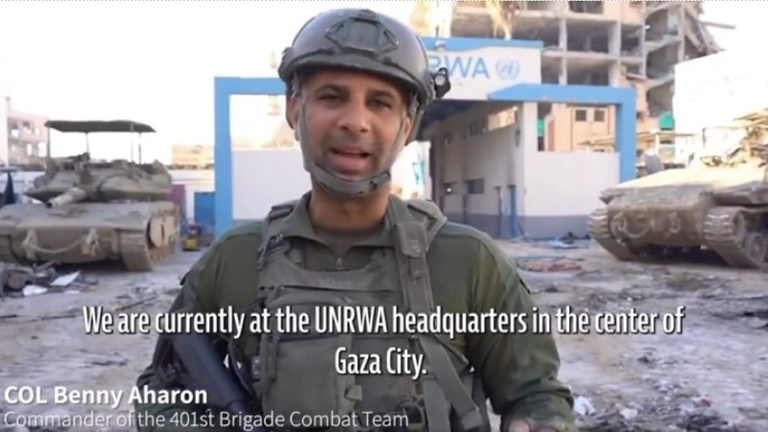 Colonel Benny Aharaon, commander of the IDF&#39;s 401st brigade, was filmed at a raid of UNRWA headquarters in Gaza City in February.