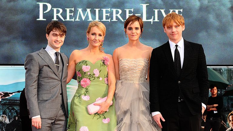 (L-R) Radcliffe, JK Rowling, Emma Watson and Rupert Grint at the world premiere of Harry Potter And The Deathly Hallows: Part 2 in 2011. Pic: PA