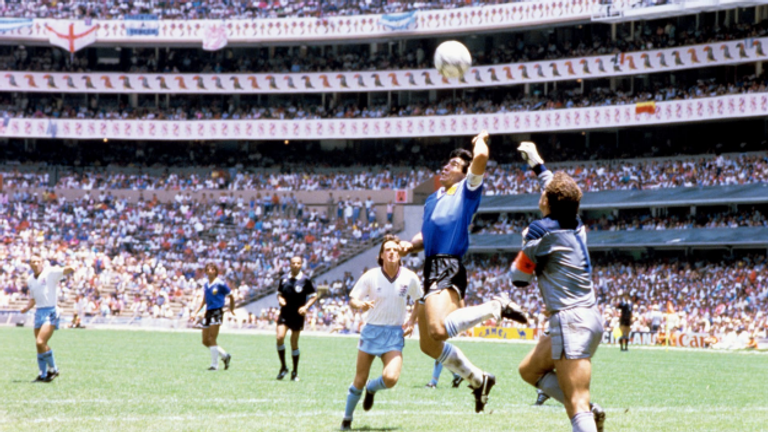 Maradona's infamous 'hand of God' goal. Pic: Aguttes Auction House