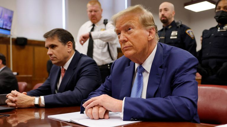  Reuters
Former U.S. President Donald Trump sits in the courtroom during his hush money trial at Manhattan Criminal Court on May 20, 2024 in New York City, U.S. Michael M. Santiago/Pool via REUTERS