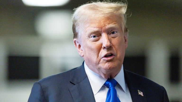 Donald Trump talks to reporters.
Pic: Reuters