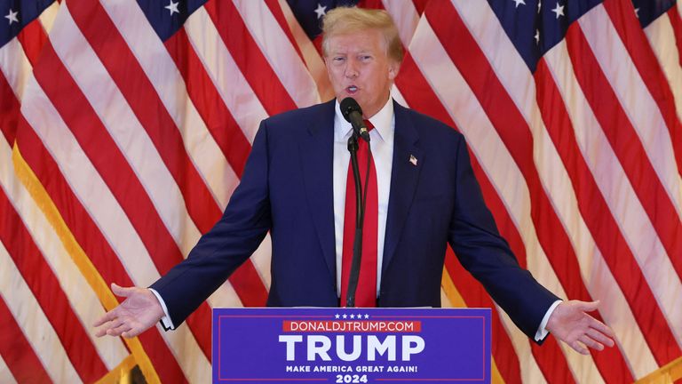 Republican presidential candidate and former U.S. President Donald Trump speaks during a press conference at Trump Tower in New York City, U.S., May 31, 2024. Pic: Reuters 