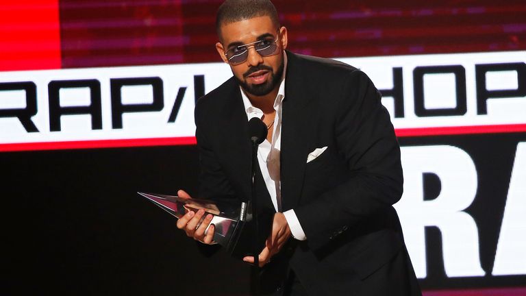 Drake accepts the Favorite Artist - Rap/Hip Hop award during the 2016 American Music Awards in Los Angeles in 2016. Pic: Reuters