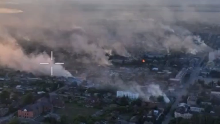 Smoke rises from Vovchansk.  Source: Telegram 