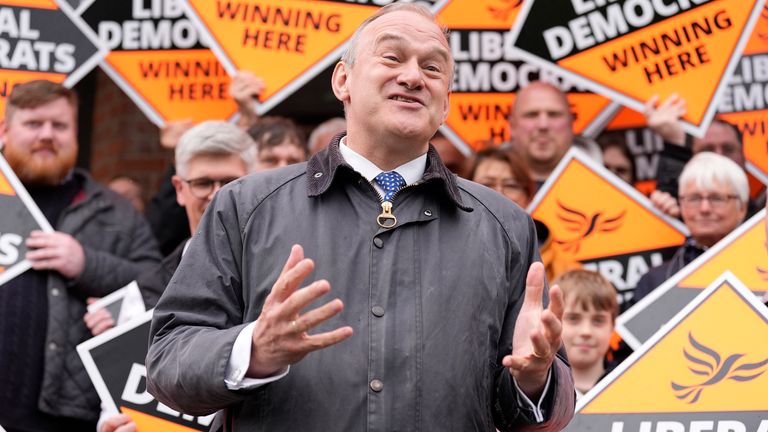 Ed Davey speaks to the media at the London Recreation Ground in Camberley, Surrey, after a General Election was called for.
Pic: PA