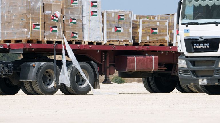 Jordanian flags on aid boxes