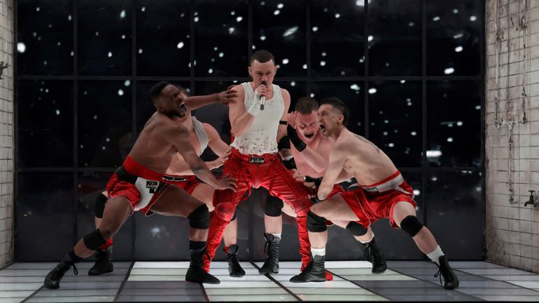 The UK&#39;s Olly Alexander performs during the semi-final. Pic: Reuters