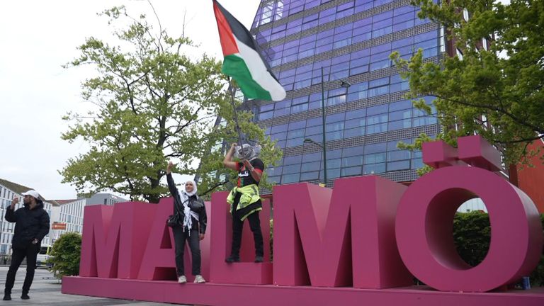 Pro-Palestinian protesters object to Israel&#39;s participation in the Eurovision Song Contest