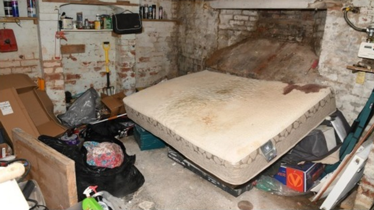 A bloodstained mattress discovered in Fiona Beal’s cellar. Pic: Northamptonshire Police