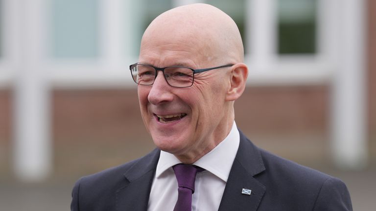 First Minister John Swinney at Capshard Primary School in Kirkcaldy, Fife. Mr Swinney has said eradicating child poverty is the "single most important objective" of his government, ahead of a speech to set out his priorities.. Picture date: Wednesday May 22, 2024.
