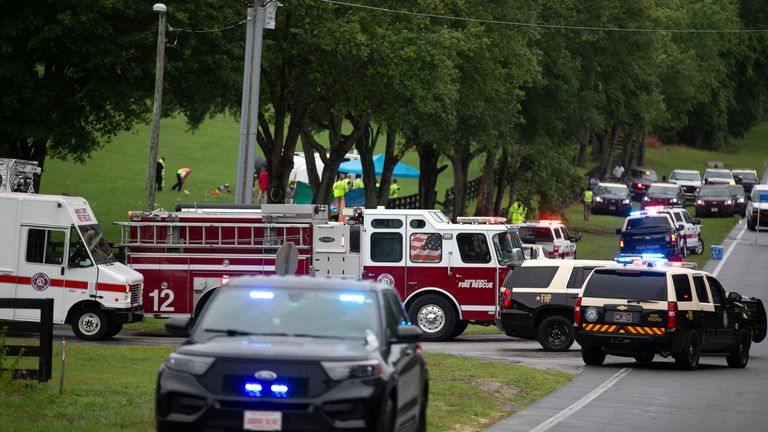 Emergency personnel respond to the scene of a deadly crash on Tuesday, May 14, 2024 near Dunnellon, Fla. Pic: AP