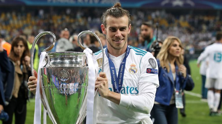 Gareth Bale lifting the Champions League trophy for Real Madrid. Pic: PA