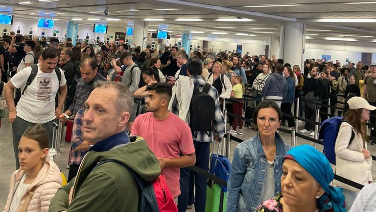 Queues at Gatwick Airport. Pic: Paul Curievici/PA