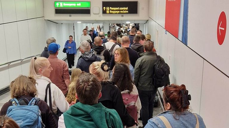 The queue at Gatwick Airport. Pic: Paul Uwagboe/PA