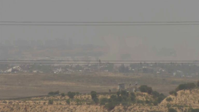 A screenshot taken from AP video showing a general view of northern Gaza as seen from Southern Israel, before it was seized by Israeli officials on Tuesday, May 21, 2024. Israeli officials seized a camera and broadcasting equipment belonging to The Associated Press in southern Israel on Tuesday, accusing the news organization of violating the country...s new ban on Al Jazeera. Shortly before the equipment was seized, it was broadcasting a general view of northern Gaza. (AP Photo)