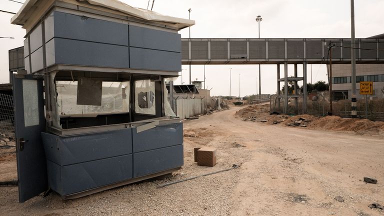 A damaged checkpoint at the Erez Crossing