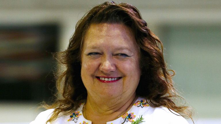 Gina Rinehart prepares to award medals to competitors at the Australian Synchronised Swimming Championships in Sydney, Australia, April 25, 2015. File pic: Reuters