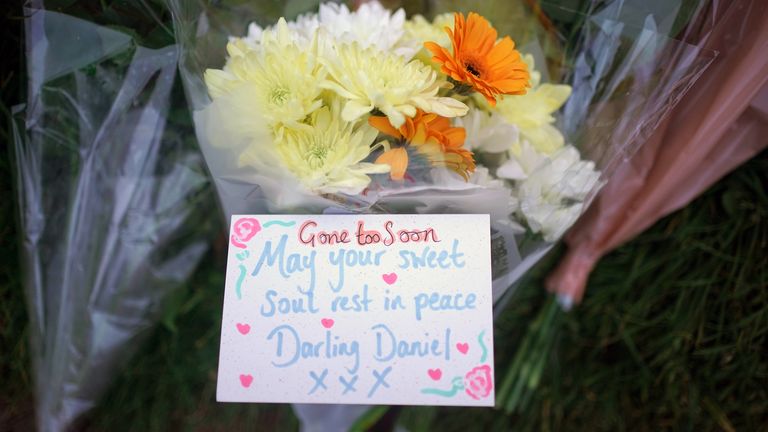 Floral tribute at floral tributes in Hainault, north east London, where a 14-year-old Daniel Anjorin, was killed in a sword attack on Tuesday . Pic: PA